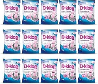 D-Klog Drain Cleaner Powder (40g x 15 Units),Removes Clogs,Blockages in Washbasin,Septic Tank, Sinks, Pipes within 30 mins.Drain expert |Sink cleaner|Toilet Cleaner |No manual hassle required