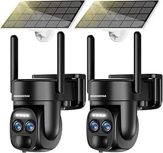 4K Dual Lens Solar Security Cameras Wireless Outdoor, 2.4G/5Ghz WiFi 6 Security Camera, 355° Pan/Tilt Home Security Camera with 8MP Color Night Vision, PIR Motion Detection, Auto Tracking, Alexa
