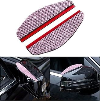 2PCS Car Rearview Mirror Rain Eyebrows, Bling Crystal Rain Visor Guard, PVC Waterproof Auto Mirror Visor Smoke Shade Cover, Automotive Exterior Accessories Decor (Pink)