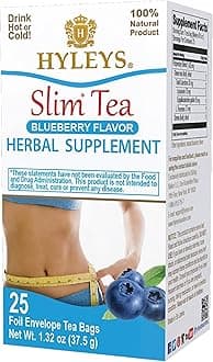 Hyleys Slim Tea Blueberry Flavor - Weight Loss Herbal Supplement Cleanse and Detox - 25 Tea Bags (12 Pack)