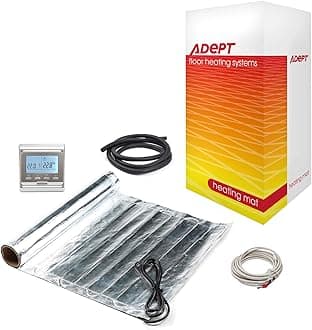 Adept Electric Underfloor Heating Mat Kit - 140W/m2, Fibreglass & Aluminium, Kit, Heating Mat, Laminate/Engineered Wood Flooring, 6m2 with Programmable Thermostat