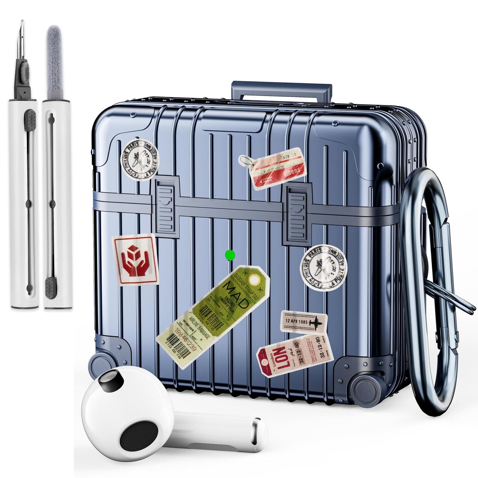 VISOOMCompatible with AirPods 3rd Generation Case Cover with Cleaning Kit, Shockproof Cute Suitcase Protective AirPods 3 Case Soft TPU with Carabiner [Wireless Charging],Blue