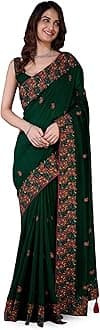 TRENDMALLS Women's Vichitra Silk Embroidred work Saree with Unstitched Blouse Piece