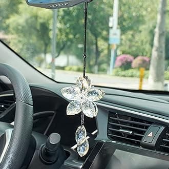 AuMoHall Crystal Flower Rear View Mirror Pendant Hanging Ornament Lucky Car Accessories, Gray