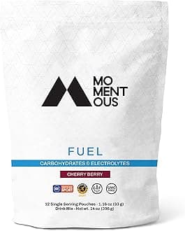 Momentous Fuel Intra-Workout Energy & Hydration Drink Mix - Powder for Sustained Energy During Workouts - NSF Certified for Sport - GMO- & Gluten-Free - 12 Servings - Cherry Berry