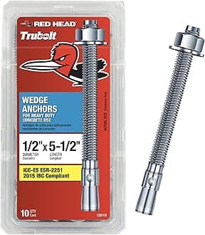 Red Head TruBolt® 1/2 x 5-1/2 Inch Wedge Heavy-Duty Concrete Anchors, 10 PCS, Versatile Threaded Design for Fastening into Solid Concrete with 360-Degree Contact, Stainless Steel