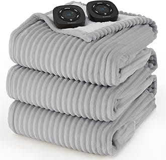GentleSoft Electric Blanket King Size - Soft Ribbed Flannel Heated Blanket with Dual Control, Heating with 10 Heat Settings & 10 Time Settings, 8 hrs Timer Auto Shut Off (90"x100", Light Grey)