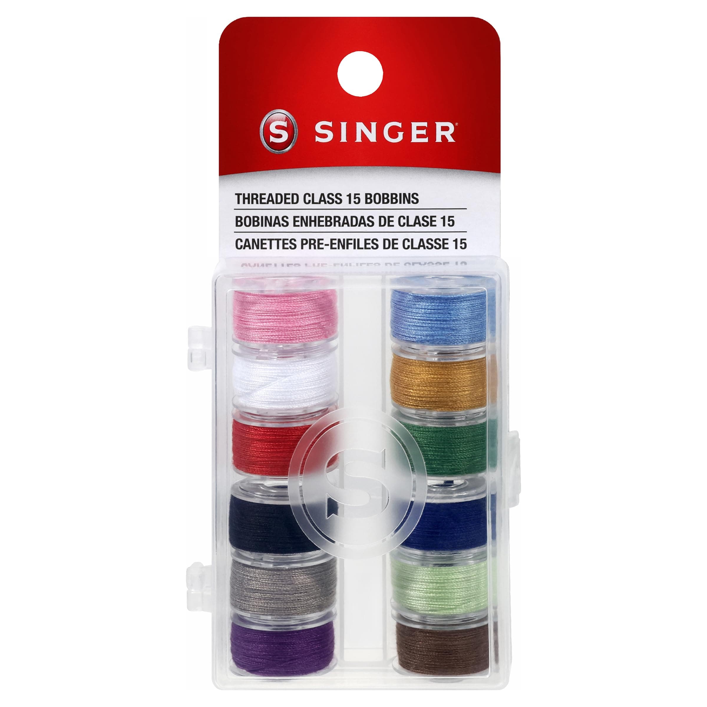 21495 Class 15 Threaded Bobbins, Transparent, Assorted Colors, 12-Count