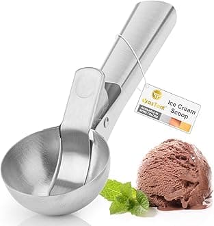 Premium Ice Cream Scoop with Trigger Ice Cream Scooper Stainless Steel, Heavy Duty Metal Icecream Scoop Spoon Dishwasher Safe, Perfect for Frozen Yogurt, Gelatos, Sundaes, Large Silver