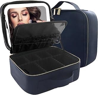 MOMIRA Travel Makeup Bag Cosmetic Bag Makeup Organizer Bag with Lighted Mirror, Adjustable Brightness in 3 Color Scenarios, Waterproof Makeup Train Case, Gift for Women - Royal Blue