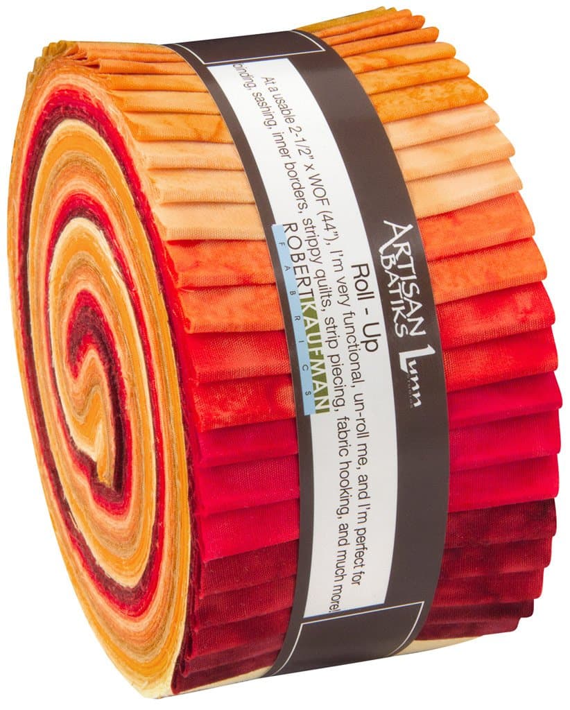 Lunn Studios PRISMA DYES LAVA FLOW BATIKS Roll Up 2.5" Precut Cotton Fabric Quilting Strips Jelly Roll Assortment Robert Kaufman RU-372-40