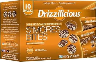 Drizzilicious Mini Flavored Rice Cakes S'mores - Rice Crisps, Healthy Snack for Adults and Kids, Vegan, Gluten Free Snack, Allergen Free, Only 90 Calories Per Bag - 0.74 oz (Pack of 10)