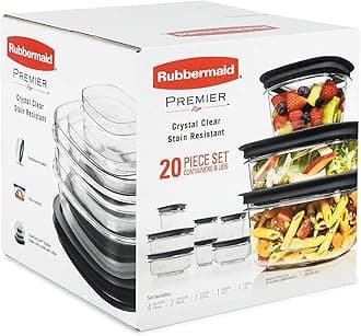 Premier Crystal Clear Stain Resistant 20 Piece Set Grey Lids