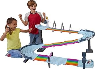 Hot Wheels Mario Kart Rainbow Road Raceway 8-Foot Track Set with Lights & Sounds & 2 1:64 Scale Vehicles, Toy Gift for Kids Ages 4 Years Old & Up, GXX41