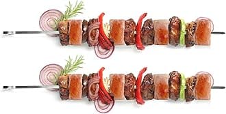 Outset Stainless Steel BBQ Skewers With Pink Himalayan Salt Cubes, 2 Skewers and 4 Cubes For Kabobs