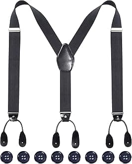 Kajeer Men Button Suspenders Adjustable, Heavy Duty Y-Back Elastic Tuxedo Elastic Mens Suspenders with Leather Buttons End