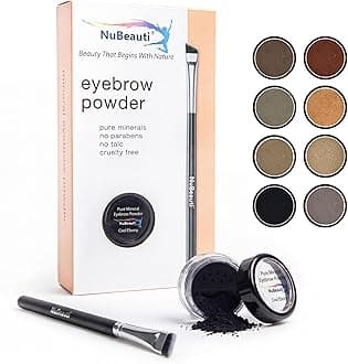NuBeauti Natural Eyebrow Powder Kit - Mica Brow Makeup With Professional Angled Brush - 10 Natural Shades - No Parabens or Chemicals - Eyebrow Shaper