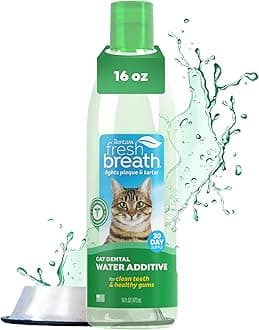 Fresh Breath Water Additive for Cats, Cat Teeth Cleaning and Breath Freshener Solution, Complete No Brushing Dental Care, 16 oz.