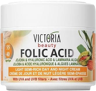 Victoria Beauty Anti Wrinkle Face Cream with Folic and Hyaluronic Acid, Niacinamide, Vitamin C, E, B5 and Jojoba Oil - Day and Night Moisturiser For Mature Skin (Age 40+) - Non Comedogenic