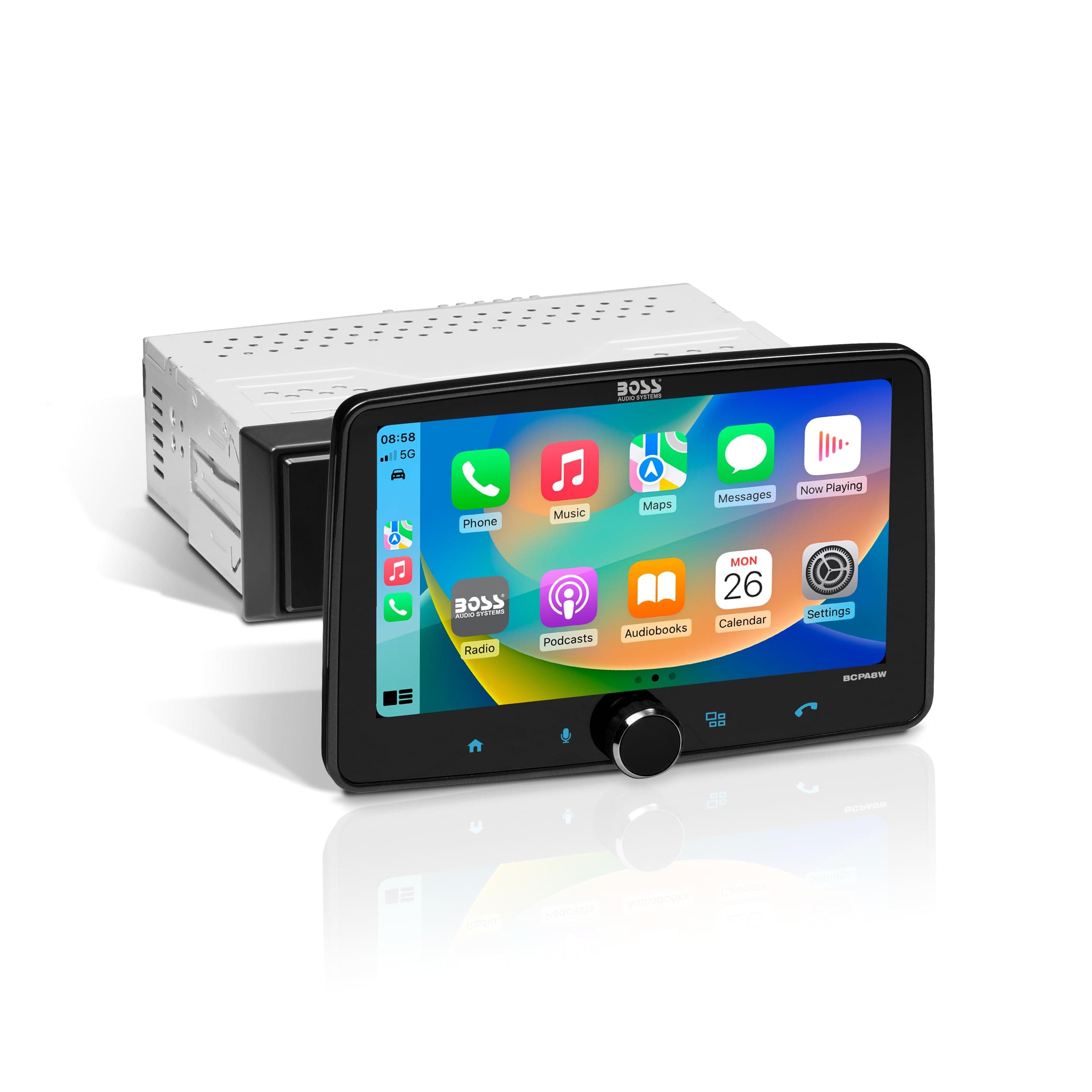 BOSS Audio Systems BCPA8W Car Stereo – Wireless Apple CarPlay & Android Auto, Single Din, 8 Inch Touchscreen, Bluetooth, No CD DVD Player, AM/FM Radio Receiver