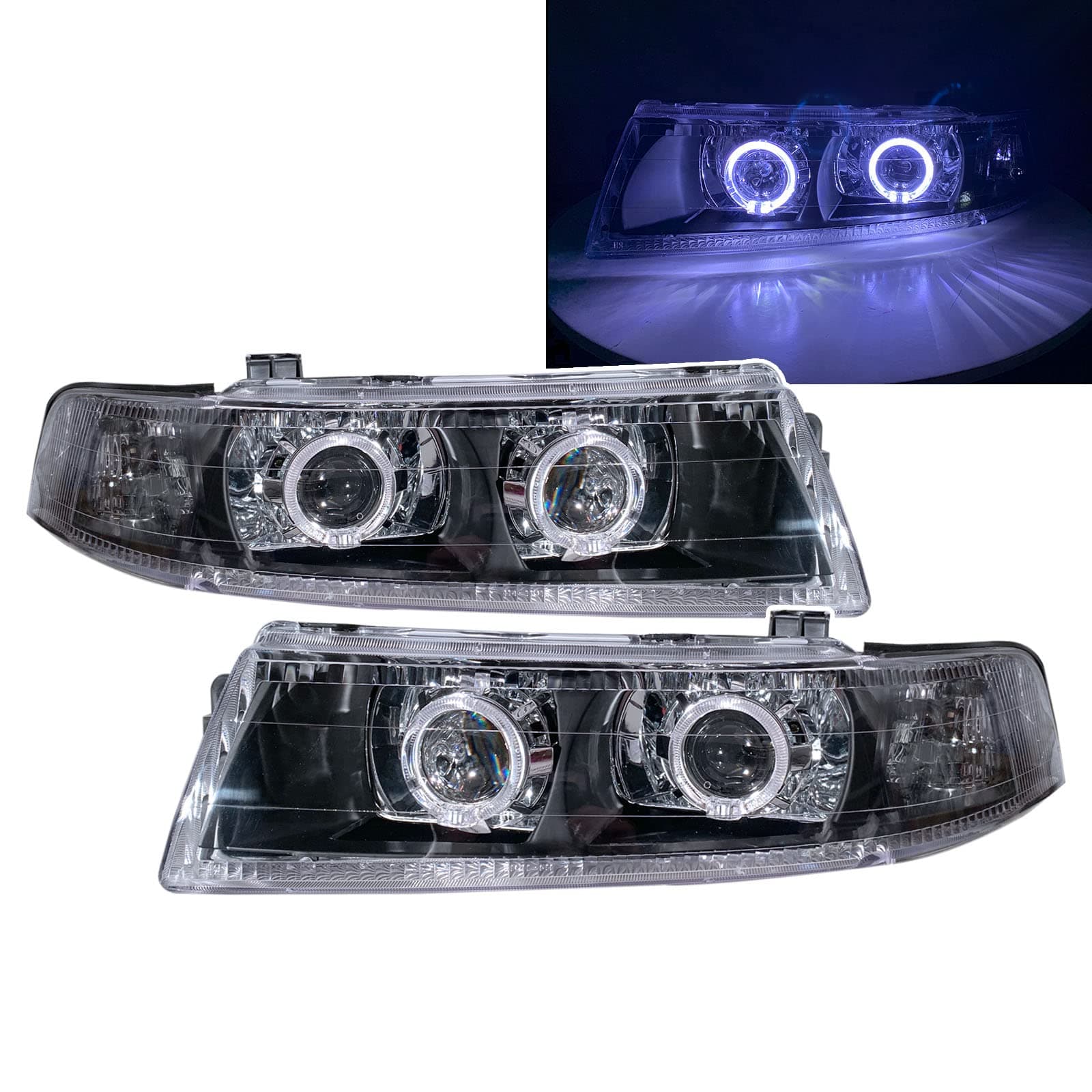 CrazyTheGod Lancer EVO EVOLUTION EVO 6 Sixth generation 1998-2001 Sedan 4D Guide LED Angel-Eye Projector Headlight Headlamp Black V2 RHD