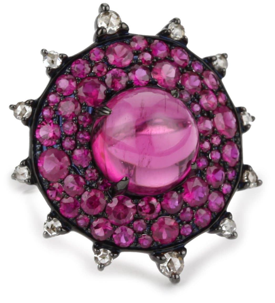 Nam Cho "Bull's Eye" Lipstick Ruby Red Cocktail Ring in 18k, Size 7