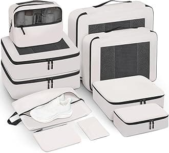 Packing Cubes for Travel | 10 Set Cream |Durable Luggage Organizer 4 Size(Extra Large, Large, Medium, Small),Comprehensive Cubes for Toiletry,Underwear, Shoe,Travel Essentials,Efficient Women Gifts
