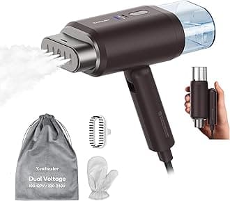 - Newbealer Professional Business Travel Steamer, 1200W High-Power Dual Voltage (100-240V), Fast 20s Heat Up for Clothes Horizontal Vertical Steaming, Foldable & Solid 1.72 lbs, 180ml (Brown)