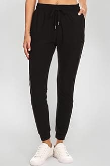 LA12ST Women's Juniors Soft Black Jogger Pants Drawstring Pockets