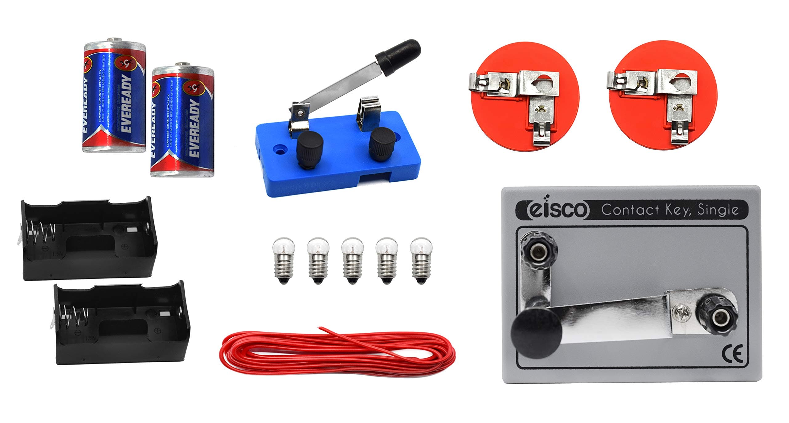 EISCO Morse Code Circuits Kit - Explore Electrical Circuits & Morse Code - Build Basic, Parallel & Series Circuits - Includes Contact Key, Batteries, Wire, Bulbs, Knife Switch & Holders - Eisco Labs