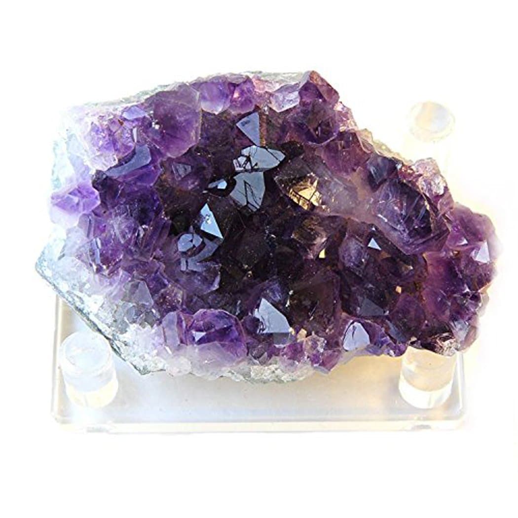 JIC Gem Deep Purple Uruguay Amethyst Crystal Cluster Geode Druzy Specimen with Free Base (Class 2, 3-4 inch)