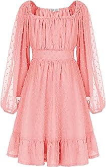 GRACE KARIN Girls Ruffle Tiered Dress Long Sleeve Swiss Dot Flowy A-Line Dress 6-12Y