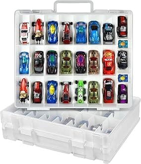 Toy Car Storage Organizer Case Compatible with Hot Wheels/for Matchbox Cars. Display Carrying Container Holder for LOL Surprise Dolls/for Shopkins with 48 Compartments Double Sided -White (Box Only)