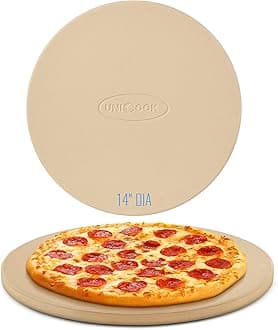 Unicook 14 Inch Round Pizza Baking Stone, Heavy Duty Ceramic Pizza Grilling Stone for Oven and Grill, Thermal Shock Resistant, Ideal for Baking Crisp Crust Pizza, Bread and More, Includes Scraper