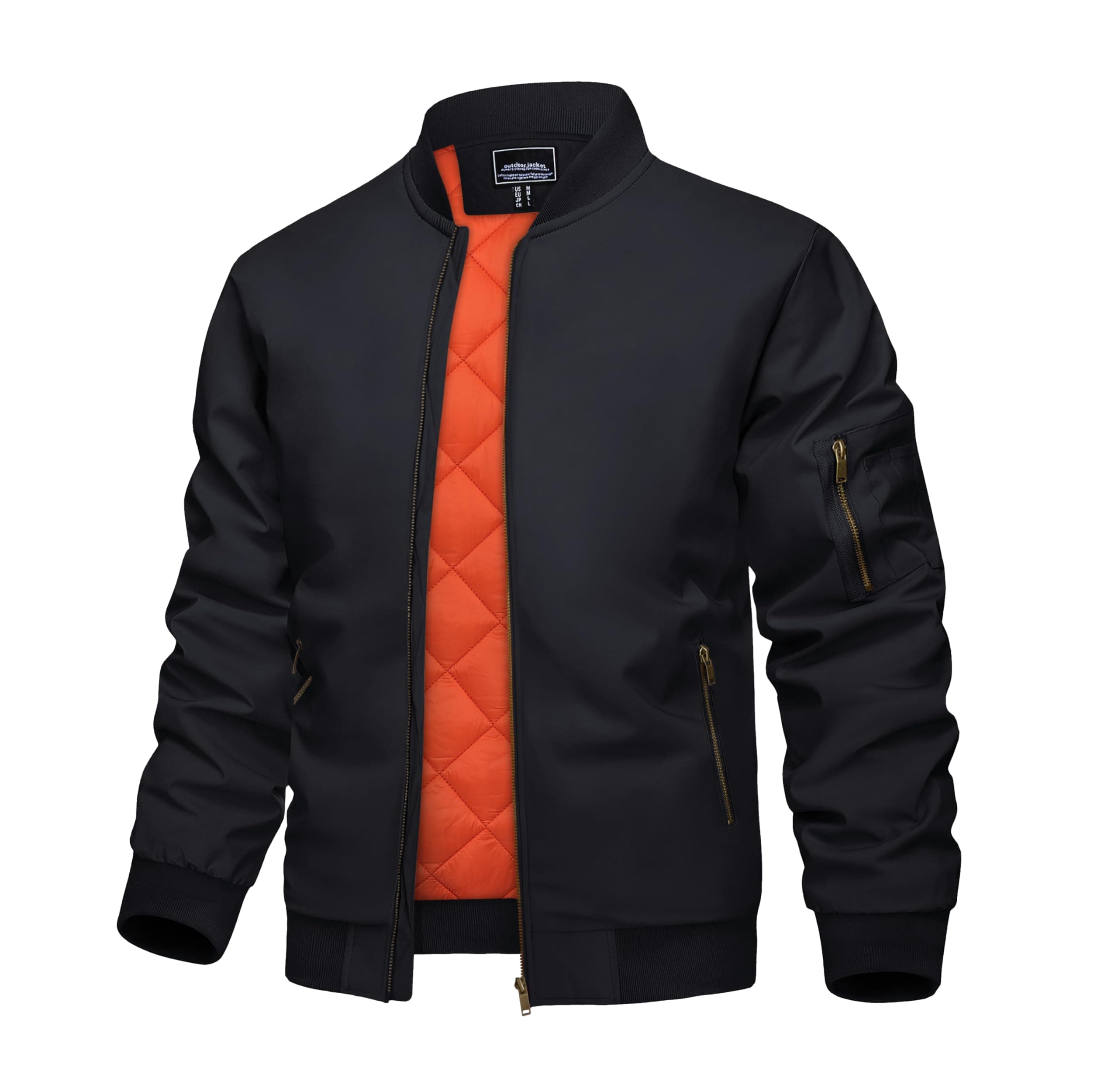 Men's Bomber Jackets Fall Winter Windbreaker Warm Jacket Full Zip Padded Casual Work Coats