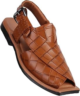 Generic Men's Croc Print Leather Peshawari Chappal Sandals - Handmade Traditional Footwear