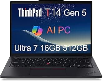Lenovo ThinkPad T14 Gen 5 Business Laptop (14" FHD+, Intel Ultra 7 155U (>i7-13700H), 16GB DDR5 RAM, 512GB SSD), Fingerprint, Backlit, 5MP Webcam, Ethernet, Wi-Fi 6E, Win 11 Pro, 2025 AI PC, Black