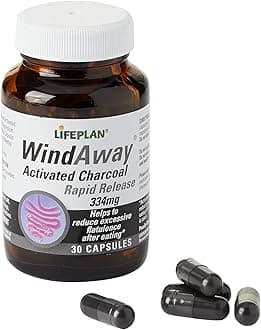 Lifeplan WindAway Rapid Release Activated Charcoal 334mg Supplement — (30 Capsules) — to Help Reduce Excess Flatulence