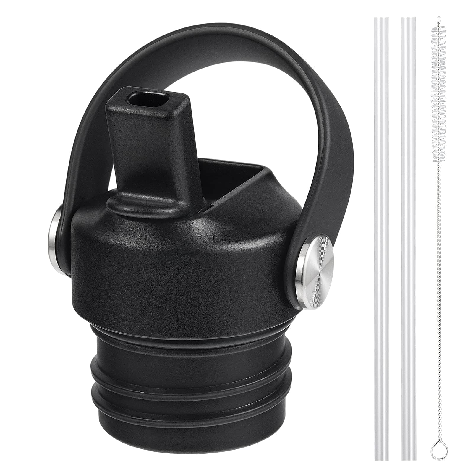 Straw Lid Compatible with Hydroflask, Lids with Straw 24 oz Standard Mouth, Fits Hydro Flask 21 oz Water Bottles Accessories, Replacement Top 21oz 24oz, Flex Handle Straws Cap (Black)