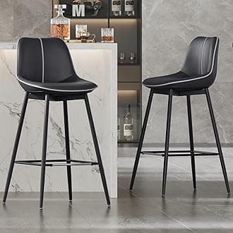 VASAGLE Bar Stools Set of 2, Bar Height Bar Stools with Back, Ergonomic Backrest, Synthetic Leather, Metal Legs, 28.7-Inch Tall Barstools for Kitchen Island Home Bar, Easy Assembly, Ink Black