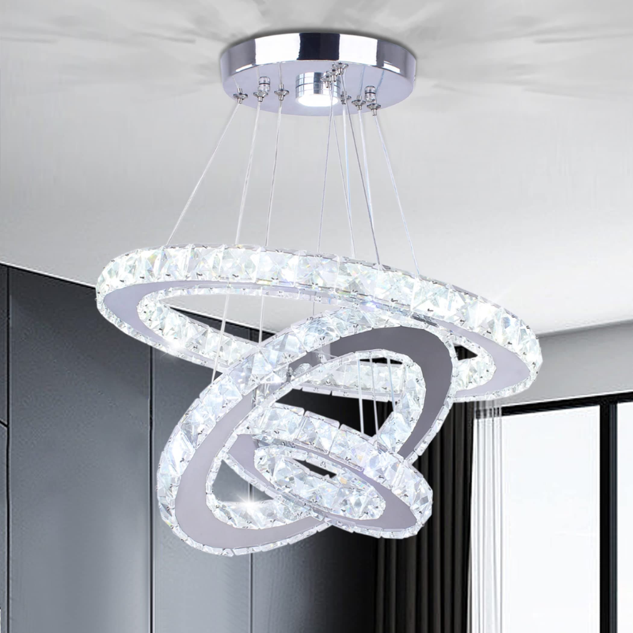 Dixun LED Chandeliers Modern Ceiling Light Fixture 3 Rings Adjustable Stainless Steel Pendant Light Chandelier for Bedrooms Living Room (Cool White)
