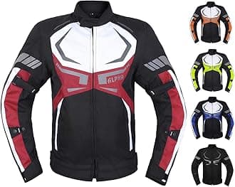 MOTORCYCLE JACKET MENS CE ARMORED BIKERS RIDING RACING WATERPROOF ALL SEASON JACKET (RED, LARGE)