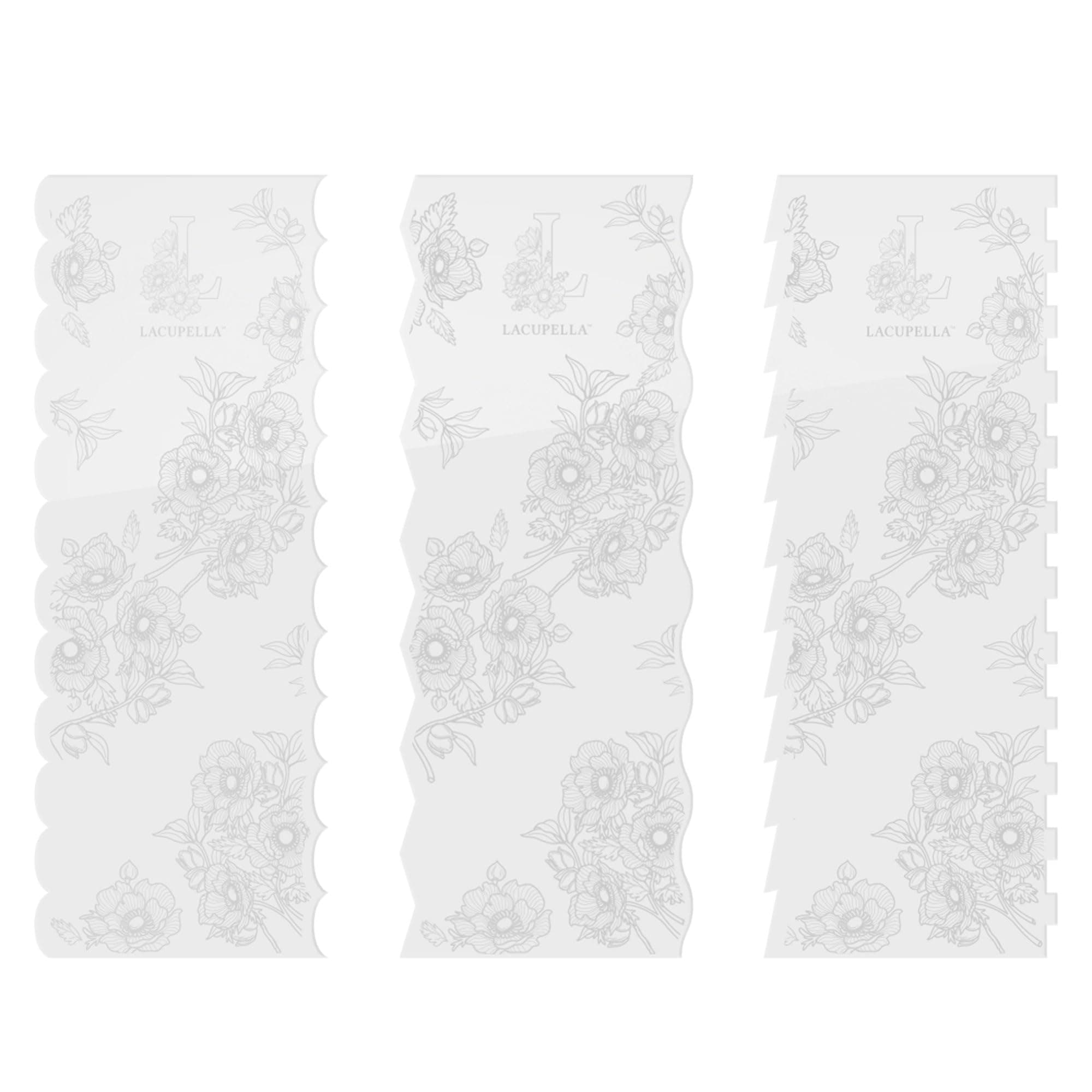 Cake Decorating Comb Scraper Shaper For Buttercream Icing and Ganache 12" Tall Set of 3 Patterns (Comb Set A)