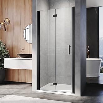 ELEGANT 800mm Black Bifold Shower Enclosure Frameless Bathroom Shower Doors 6mm Safety Bi-Fold Glass, Wetroom Shower Cubicles Reversible Folding Shower Door