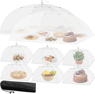 Mesh Food Covers for Outside - 8 Pack Upgraded 2 Extra Large 40x24 in & 6 Large 17x17 in Food Tent Food Cover Outdoors Party Collapsible Picnic Nets Umbrella Mesh Screen Pop Up Food Dome (White)