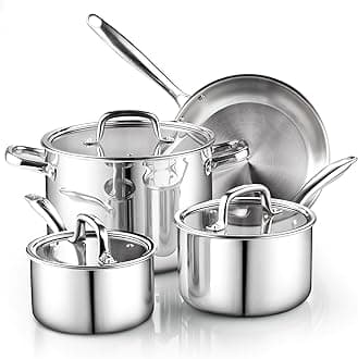 Cook N Home 3-Tier Clad Stainless Steel Cookware Set Pots and Pans Kitchen Set with Tempered Glass Lid, Induction Safe, Silver