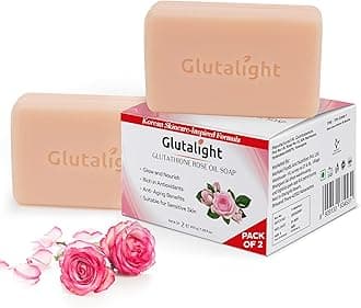 Glutathione Rose Oil Soap | Korean Skincare Bathing Soap with Niacinamide, Vitamin C & Rosehip Oil | Fades Dark Spots & Hyperpigmentation | Anti-Aging & Skin Repair | Pack of 2