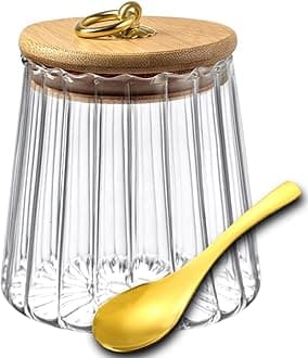 Viovian 34oz Vintage Glass Jar with Wood Lid and Spoon Glass Storage Canister Medium Clear Decoration Jars with Lids for Food Coffee Nut Cookie Candy Sugar 1000ml