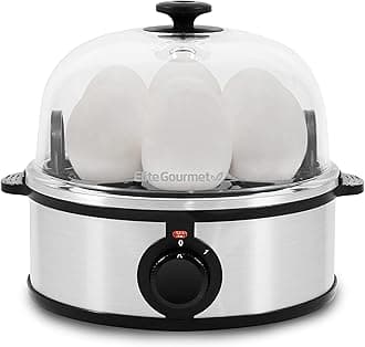 Elite Gourmet EGC648 Easy Electric Poacher, Omelet Eggs & Soft, Medium, Hard-Boiled Egg Boiler Cooker with Auto Shut-Off and Buzzer, Measuring Cup Included, BPA Free, Stainless Steel 7 Egg