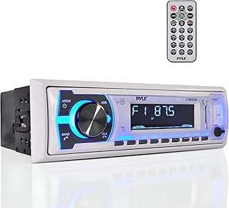 Pyle Bluetooth Marine Stereo Receiver | AM/FM Radio System | Wireless Music Streaming with Hands-Free Talking | USB/SD/MP3/AUX | Remote Control | Single DIN (PLMRB29W)